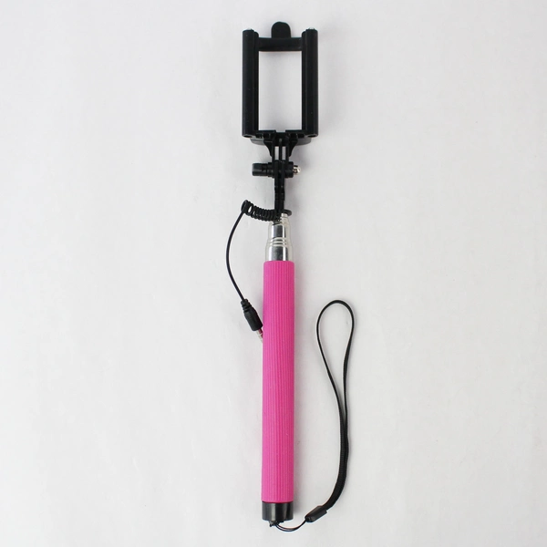 Pink Selfie Stick Pro Mini Folding for iPhone and Android Wired Plug & Shoot
