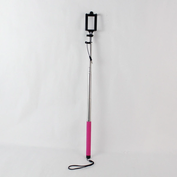 Pink Selfie Stick Pro Mini Folding for iPhone and Android Wired Plug & Shoot