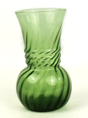 Vintage Anchor Hocking Green Glass Optic Swirl Vase 6in Mid Century Flower Plant