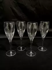Lot of 4 Crystal Champagne Flutes Glasses Stemmed Drinkware 8 Inch