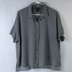 Rachel Zoe Shirt Top Blouse Women's L Black White Stripes Short Sleeves