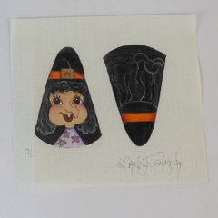 Sandy Jenkins 18in Hand-Painted Needlepoint Witch Tree Topper Canvas Halloween