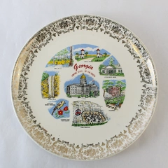 Vintage Plate Georgia The Empire State of the South Gold Jacquard Trim Ceramic