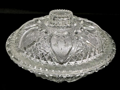 Vintage Pasari Glass Candy Dish & Lid 7" Diamond Heart Pattern Indonesia
