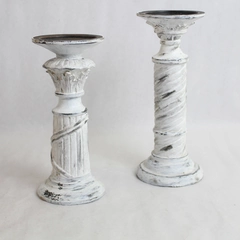 Lot of 2 Elements Candlestick Candle Holders White Distressed Look Home Décor