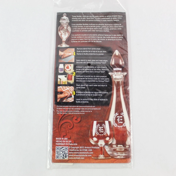 Armour Over 'N' Over Reusable Glass Etching Stencil 8" x 5" Sealed