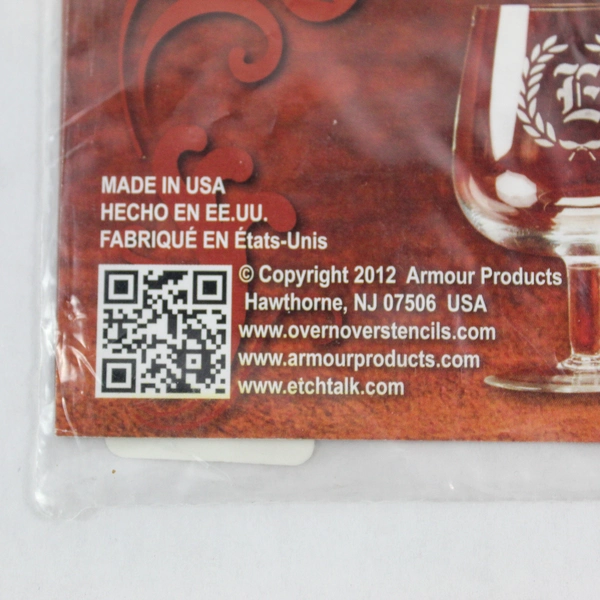 Armour Over 'N' Over Reusable Glass Etching Stencil 8" x 5" Sealed