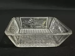Vintage Square Pressed Glass Bowl with Floral Pattern & Dot Bottom 4"