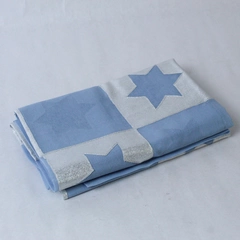 Sander Tablecloth Red Blue Stars Square Silver Toned Metallic Accent Germany