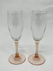 Lot of 2 Cristal D'Arques Luminarc Rose Champagne Flutes Pink Base Glasses