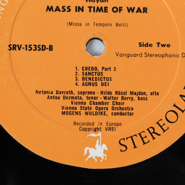 Haydn Mass In Time Of War 1965 LP Vanguard SRV-153 Woldike Davarath Dermota
