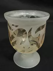 Zodak Glass Candle Holder Yellow Tint With Frosted Scroll Pattern Made In India