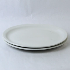 Lot of 2 Vintage Oval Heavy Porcelain Restaurantware White Platters 13.5 Inch
