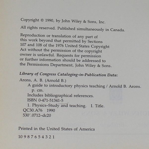 A Guide to Introductory Physics Teaching by Arnold B. Arons 1990 Edition