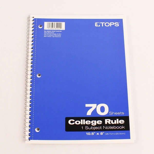Pack of 6 Tops Products College Ruled Spiral Bound Notebook 70 Sheets 1 Subject