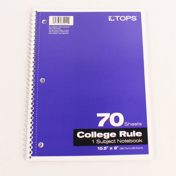 Pack of 6 Tops Products College Ruled Spiral Bound Notebook 70 Sheets 1 Subject