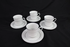 Set of 4 Sango White On White 1079 Cups And Saucers Victorian Lace