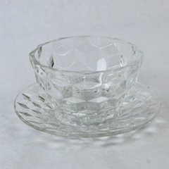 Vintage Fostoria American Bowl And Saucer Cube Clear Glass