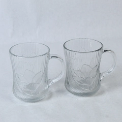 Lot of 2 Arcoroc Canterbury Glass Coffee Mugs Embossed Flowers