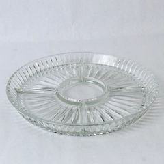 Vintage Clear Glass Platter Divided Serving Tray 5 Sections 11 Inch Diameter