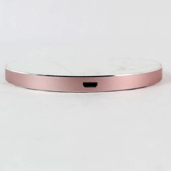 POWR Marble Pattern Pink Fast Charge Wireless Charging Pad 4" No Cord