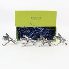 Set of 4 Basic Spirit Metal Dragonfly Napkin Rings Original Box