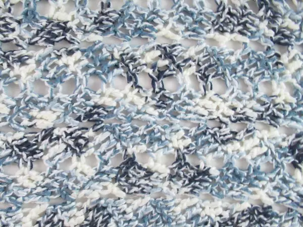Vintage Handmade Throw Blanket Afghan Crochet Knit White Blue Scalloped