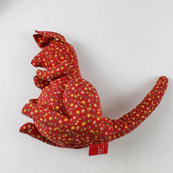 Vintage Avon Kangaroo Plush Calico, Red Flower Pattern, Front Pouch, Stuffed