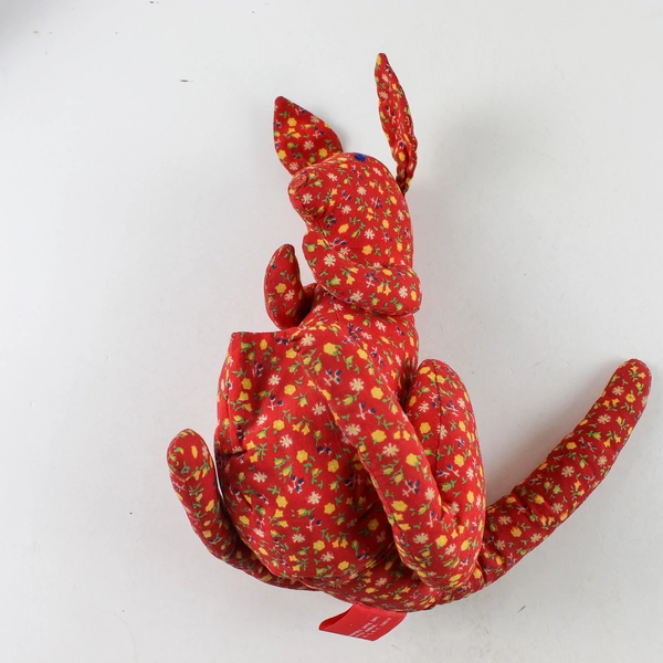 Vintage Avon Kangaroo Plush Calico, Red Flower Pattern, Front Pouch, Stuffed