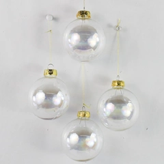 Lot of 4 Christmas Ball Clear Iridescent Glass Hanging Decor 2.5" Diameter