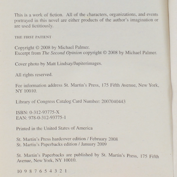 The First Patient by Michael Palmer 2008 Paperback
