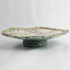 Funky Handmade Ceramic Display Dish by Gel - Khoury Teal Cream Yellow Green
