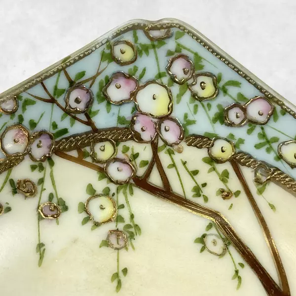 Hand Painted Noritake Bowl 3 Gold Geese With Mt Fuji And A Blooming Cherry Tree