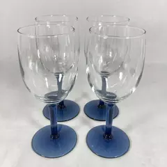 Lot of 4 Sapphire Blue Stemmed Crystal Wine Glasses 7 Inch