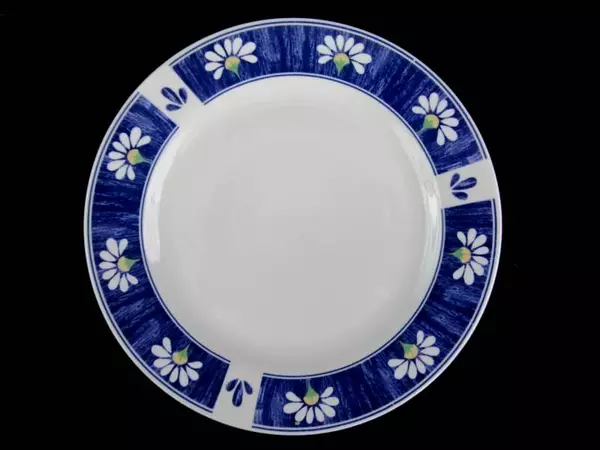 Set of 4 Spring Daisy Dinner Plates Majesticware Retired Stoneware Blue Vintage