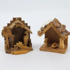 Lot of 2 Wooden Birth of Christ Christmas Ornaments 3.5"