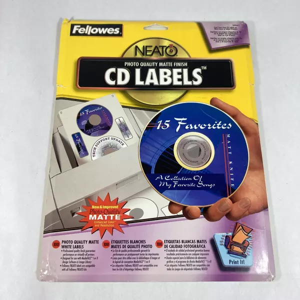 Fellowes Neato CD/DVD Photo Quality Matte Labels 99941 Open Box 72 Labels Left