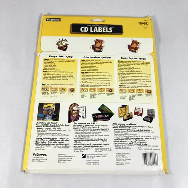 Fellowes Neato CD/DVD Photo Quality Matte Labels 99941 Open Box 72 Labels Left