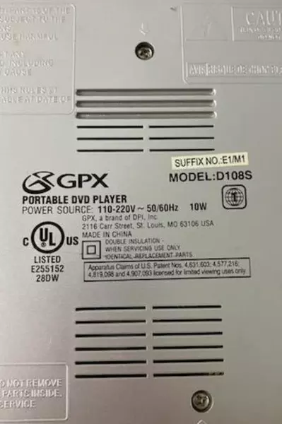 Vintage GPX Portable DVD Player Model D108S Tested Powers On AV Coaxial Out