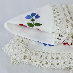 Vintage Handmade Crocheted Doily Embroidered Floral Accent Round Home Decor