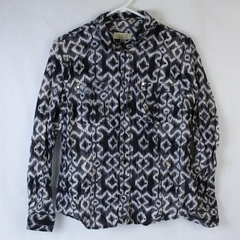 Michael Kors Button Up Shirt Blouse Black White Women's Size Large Cotton