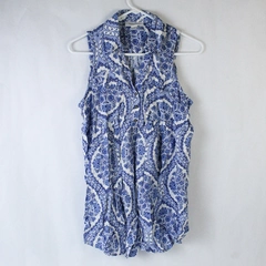 Motherhood Maternity Sleeveless Blouse Shirt Top Size Small Blue White Rayon