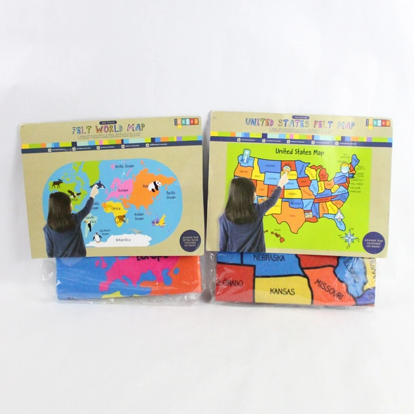 Lot of 2 Horizon Group Felt Maps Pre-K World & United States 24 Icons Each