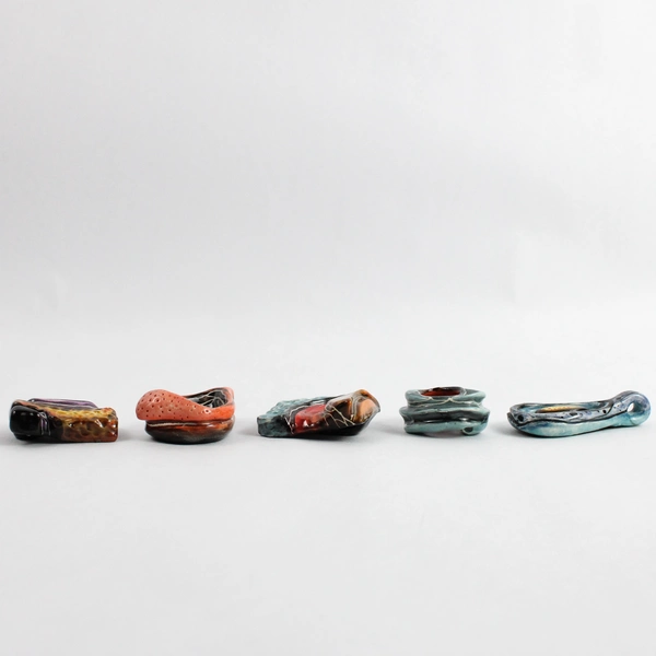 Set of 5 Signed Handmade Multicolor Abstract Design Ceramic Jewelry Pendants