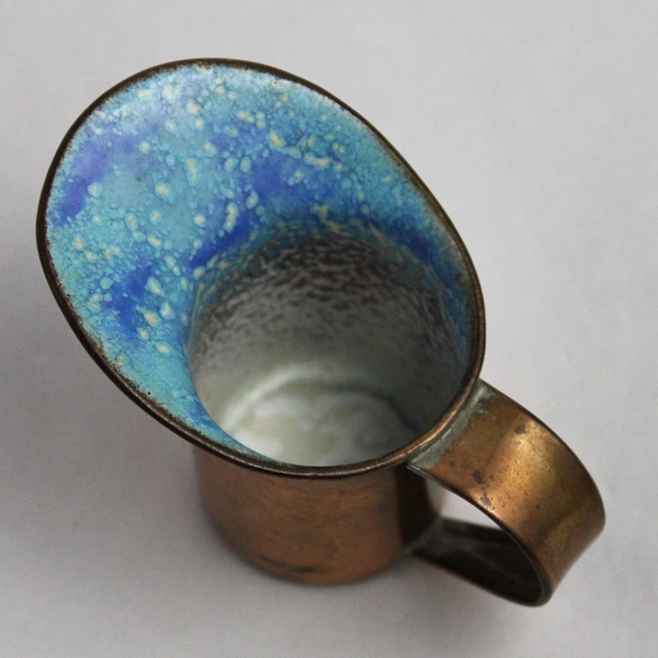 Vintage Nekrassoff Signed Enamel Over Copper Miniature Pitcher 3"