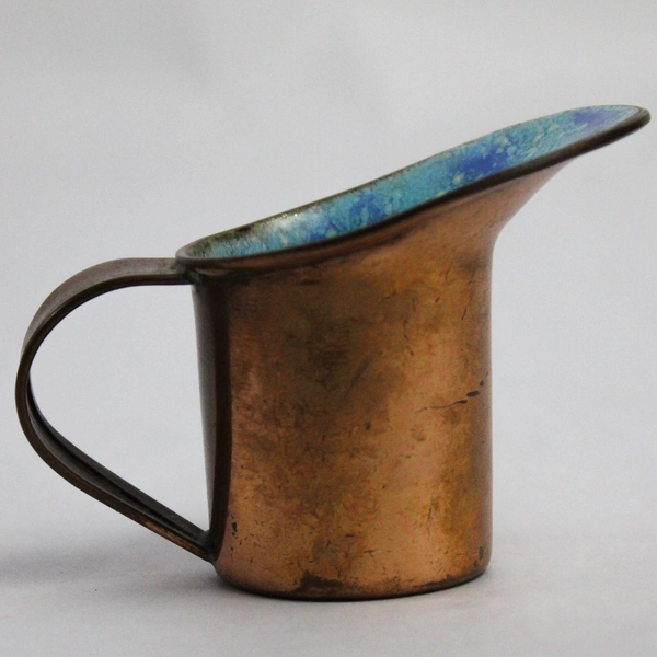 Vintage Nekrassoff Signed Enamel Over Copper Miniature Pitcher 3"