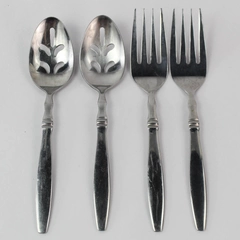 Lot Of 4 Reed & Barton Stainless Steel Serving Flatware 2 Forks 2 Slotted Spoons