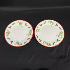 Lot of 2 Royal Norfolk Christmas Platters White Holly Mistletoe and Fir Boughs