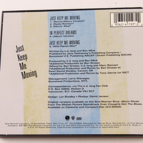 k.d. lang Just Keep Me Moving Maxi Single CD 1993 Sire Records Good Used