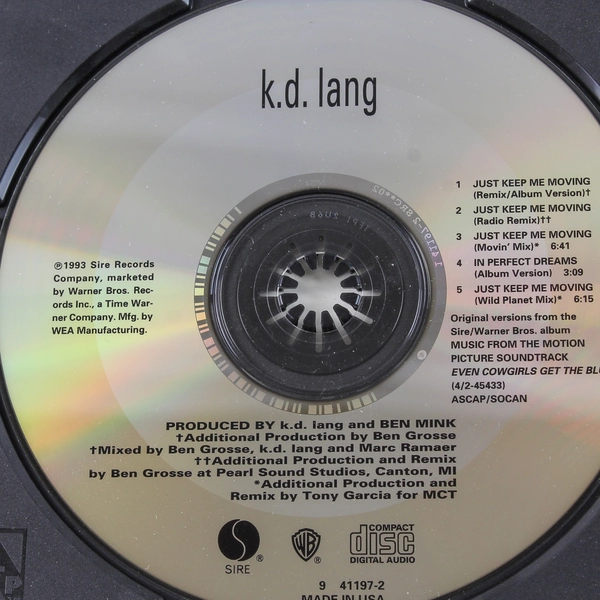 k.d. lang Just Keep Me Moving Maxi Single CD 1993 Sire Records Good Used